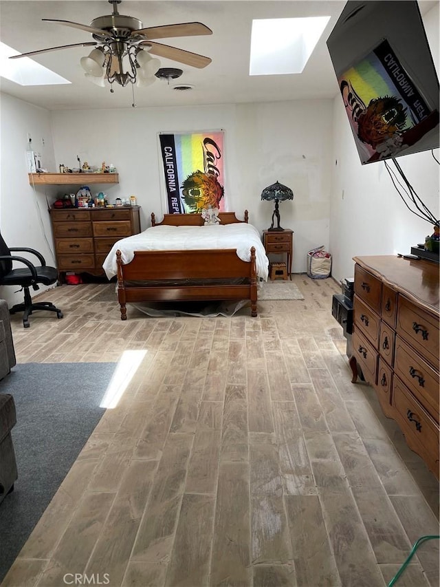 12409 Stamper Rd, Girard, IL 62640 - bedroom with a skylight, wood finished floors, and ceiling fan