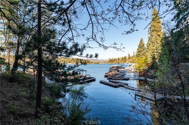 222 Holiday Dr, Lake Arrowhead, CA 92352 - dock featuring a water view and a view of trees