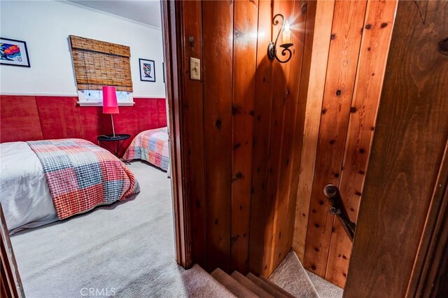 222 Holiday Dr, Lake Arrowhead, CA 92352 - bedroom featuring carpet floors and a wainscoted wall