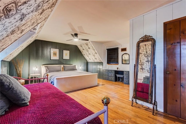 222 Holiday Dr, Lake Arrowhead, CA 92352 - bedroom with wood finished floors and ceiling fan