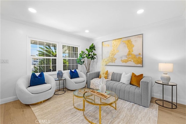 507 S Gaybar Ave, West Covina, CA 91790 - living room with crown molding, baseboards, wood finished floors, and recessed lighting