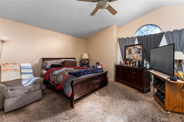 9656 Pebble Brook Dr, Moreno Valley, CA 92557 - bedroom featuring lofted ceiling, carpet, and ceiling fan