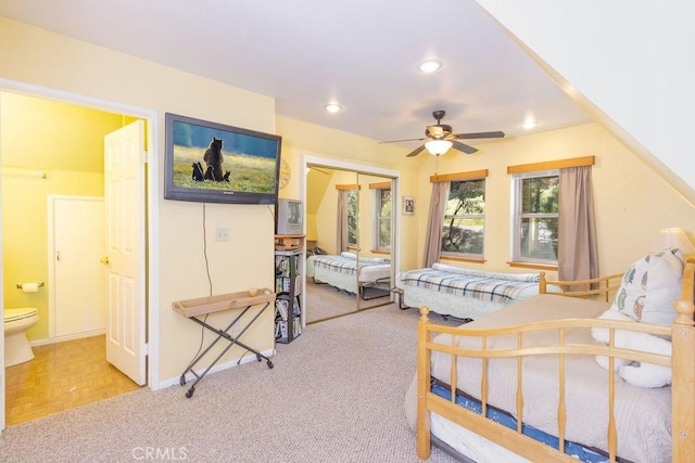 15616 San Moritz Dr, Pine Mountain Club, CA 93222 - bedroom featuring recessed lighting, a closet, baseboards, and connected bathroom