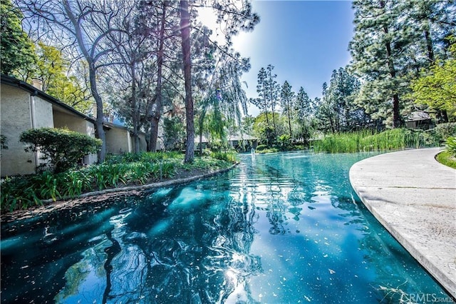 swimming pool featuring view of scattered trees
