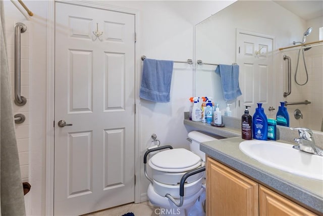 33220 Wilson St, Wildomar, CA 92595 - bathroom featuring a shower, vanity, toilet, and tile patterned flooring