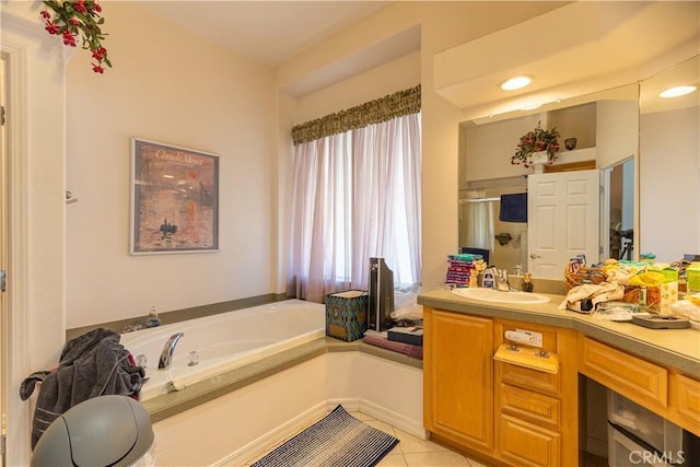 33220 Wilson St, Wildomar, CA 92595 - full bath with a bath, tile patterned flooring, vanity, and a shower stall