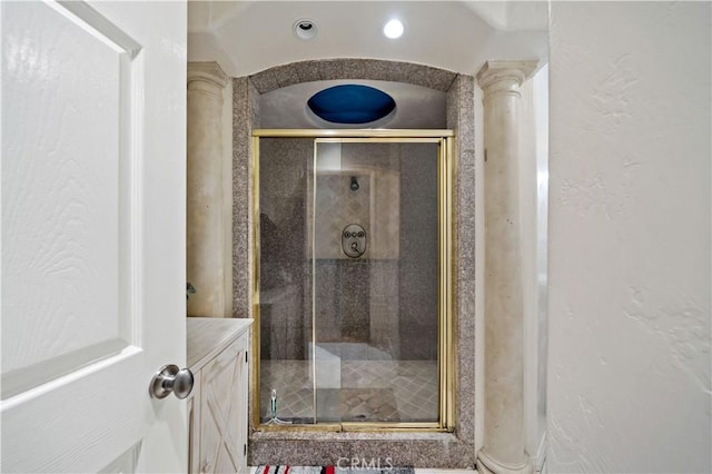22299 San Joaquin Dr W, Canyon Lake, CA 92587 - full bath featuring a shower stall and recessed lighting