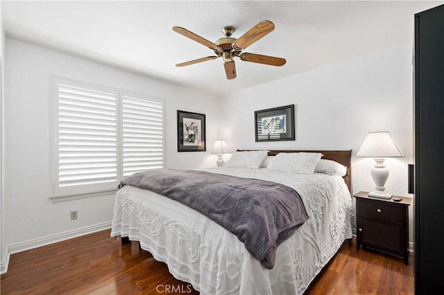 22299 San Joaquin Dr W, Canyon Lake, CA 92587 - bedroom with baseboards, wood finished floors, and a ceiling fan
