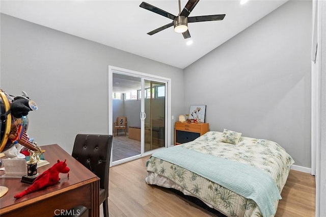 3660 Vista Campana N Unit 11, Oceanside, CA 92057 - bedroom with vaulted ceiling, wood finished floors, recessed lighting, and ceiling fan