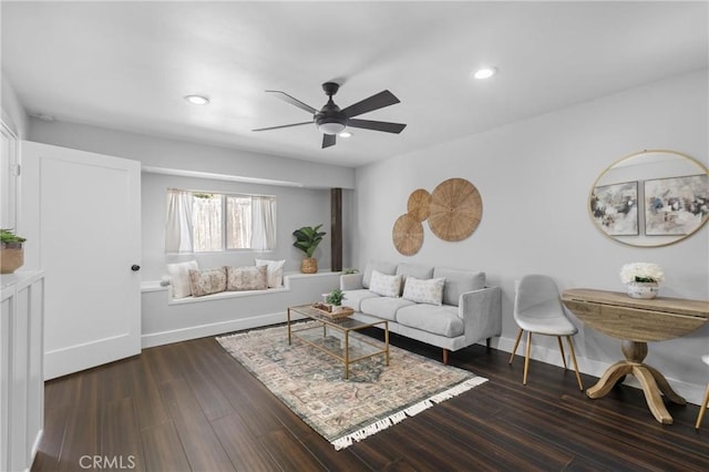 555 E Branch St, Arroyo Grande, CA 93420 - living room with a ceiling fan, recessed lighting, dark wood-style flooring, and baseboards