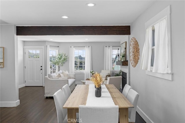 555 E Branch St, Arroyo Grande, CA 93420 - dining room with baseboards, dark wood-style floors, recessed lighting, and beam ceiling
