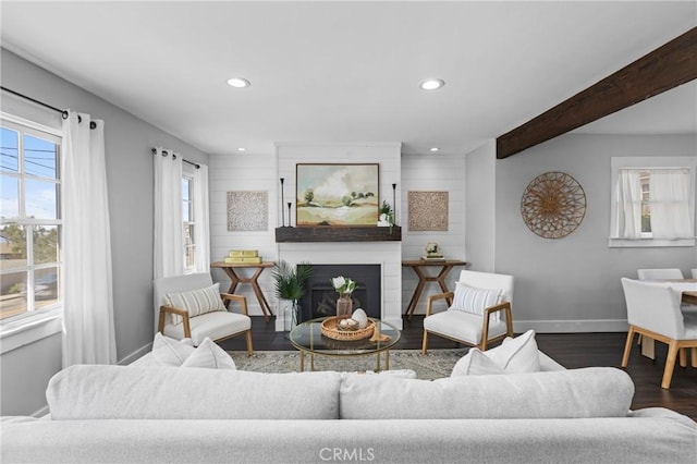 555 E Branch St, Arroyo Grande, CA 93420 - living room with recessed lighting, baseboards, wood finished floors, and a fireplace