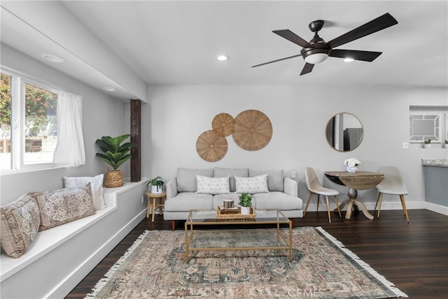 555 E Branch St, Arroyo Grande, CA 93420 - living area with recessed lighting, ceiling fan, dark wood finished floors, and baseboards