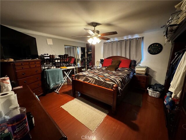 12145 Wanda St, El Monte, CA 91732 - bedroom featuring ornamental molding, wood finished floors, and a ceiling fan