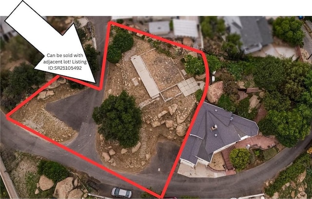 aerial overview of property's location featuring property parcel outlined