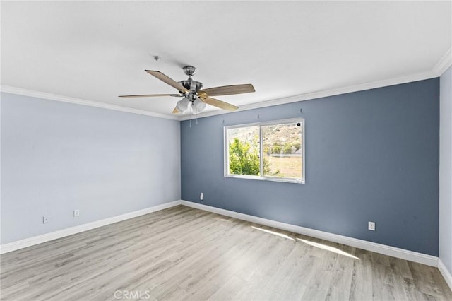 16129 Windcrest Dr, Fontana, CA 92337 - unfurnished room with ornamental molding, a ceiling fan, wood finished floors, and baseboards