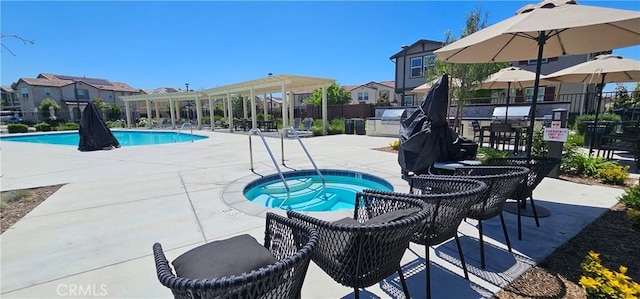7354 Freesia Ln, Chino, CA 91708 - community pool with a community hot tub, a patio area, fence, and a residential view