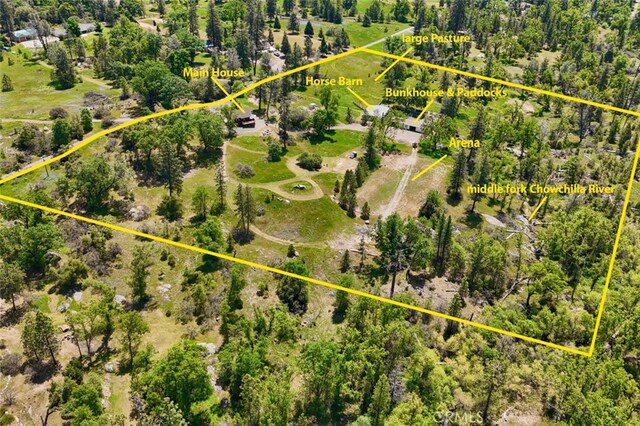 5027 Fox Creek Rd, Mariposa, CA 95338 - aerial overview of property's location with property parcel outlined