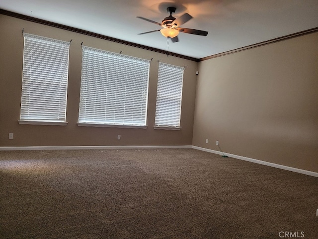 511 Milano Ct, Los Banos, CA 93635 - spare room featuring ornamental molding, ceiling fan, and carpet floors