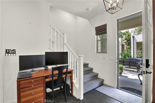 7 Abarrota St, Rancho Mission Viejo, CA 92694 - office area featuring baseboards and a chandelier