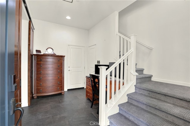 7 Abarrota St, Rancho Mission Viejo, CA 92694 - foyer entrance with stairs, recessed lighting, and dark tile patterned floors