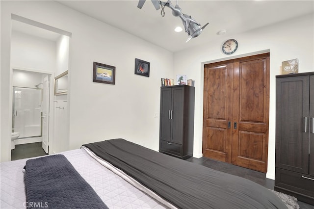 7 Abarrota St, Rancho Mission Viejo, CA 92694 - bedroom featuring dark tile patterned floors, connected bathroom, and ceiling fan