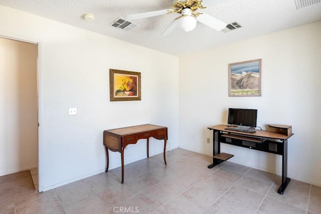 6425 Indian Cove Rd Unit 29, Palms, CA 92277 - office space with a ceiling fan, light tile patterned floors, and a textured ceiling