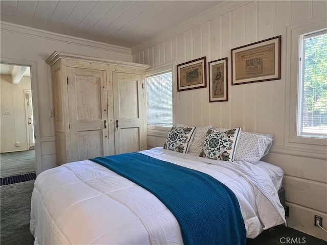244 Manzanita Dr, Lake Arrowhead, CA 92352 - carpeted bedroom with multiple windows and crown molding