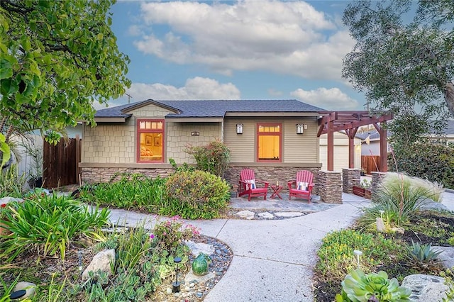 386 Los Altos Ave, Long Beach, CA 90814 - view of front of property featuring stone siding and a pergola