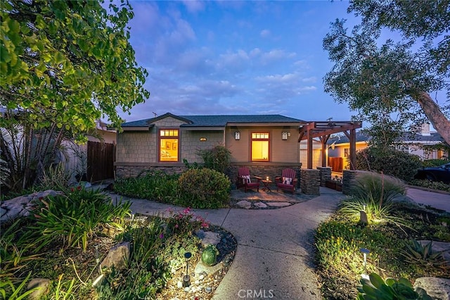 386 Los Altos Ave, Long Beach, CA 90814 - view of front of house with stone siding and a pergola