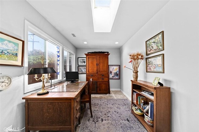 386 Los Altos Ave, Long Beach, CA 90814 - office area featuring a skylight, baseboards, and recessed lighting