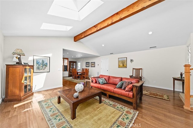 386 Los Altos Ave, Long Beach, CA 90814 - living area featuring a skylight, light wood finished floors, and recessed lighting