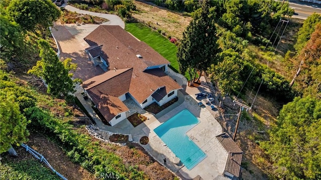 view from above of property with a pool