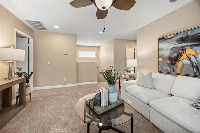 1534 Rowan Gln, Escondido, CA 92025 - living area featuring carpet floors, a ceiling fan, and recessed lighting
