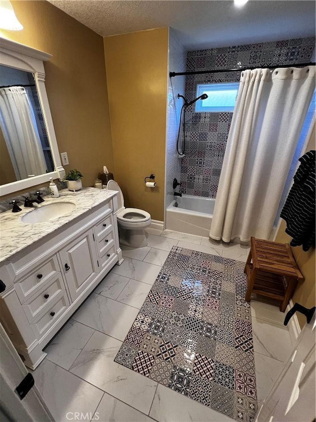 3108 Sumatra Pl, Costa Mesa, CA 92626 - full bathroom with marble finish floors, toilet, vanity, shower / tub combo, and baseboards