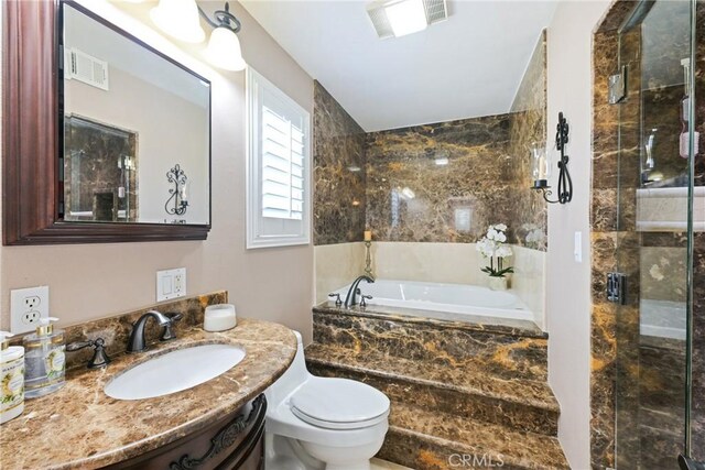 2018 Anaheim Ave, Costa Mesa, CA 92627 - full bath with a bath, a stall shower, vanity, and toilet