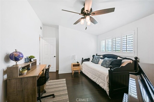 2018 Anaheim Ave, Costa Mesa, CA 92627 - bedroom featuring dark wood-type flooring, a ceiling fan, and baseboards