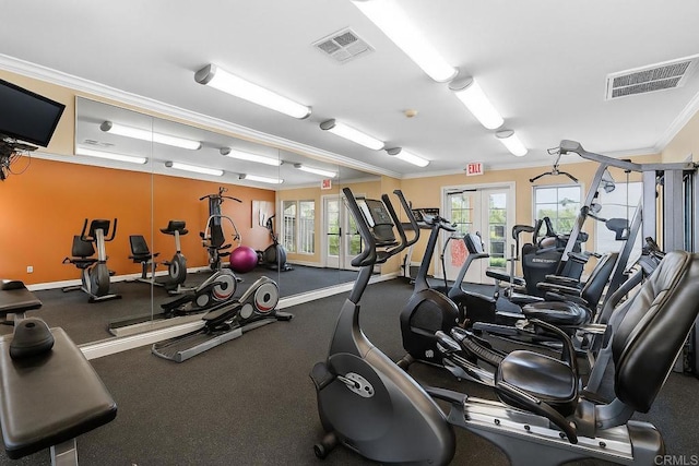 200 Chambers St Unit 19, El Cajon, CA 92020 - workout area featuring crown molding, baseboards, and french doors