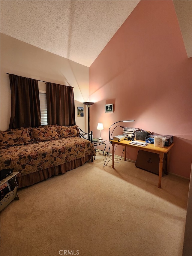 20334 Rue Crevier Unit 622, Canyon Country, CA 91351 - carpeted bedroom featuring lofted ceiling, an office area, and a textured ceiling