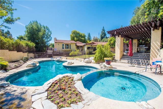 9092 S Rama St, Villa Park, CA 92861 - view of pool featuring a fenced backyard, a pergola, a patio area, and a pool with connected hot tub