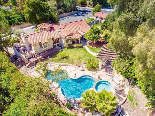 9092 S Rama St, Villa Park, CA 92861 - aerial view of property and surrounding area with a pool area