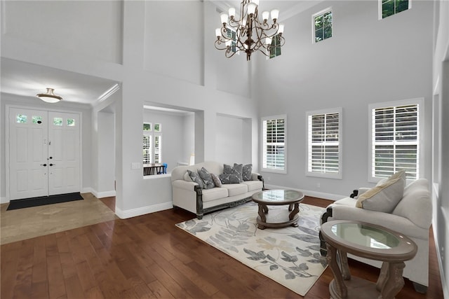 1541 Diamond Ct, Diamond Bar, CA 91765 - living area featuring wood finished floors, baseboards, a high ceiling, and a chandelier