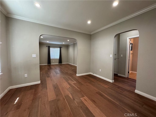 1828A New Ave, San Gabriel, CA 91776 - unfurnished room with arched walkways, wood finished floors, ornamental molding, baseboards, and recessed lighting