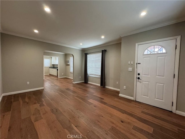 1828A New Ave, San Gabriel, CA 91776 - entrance foyer with arched walkways, ornamental molding, healthy amount of natural light, wood finished floors, and recessed lighting