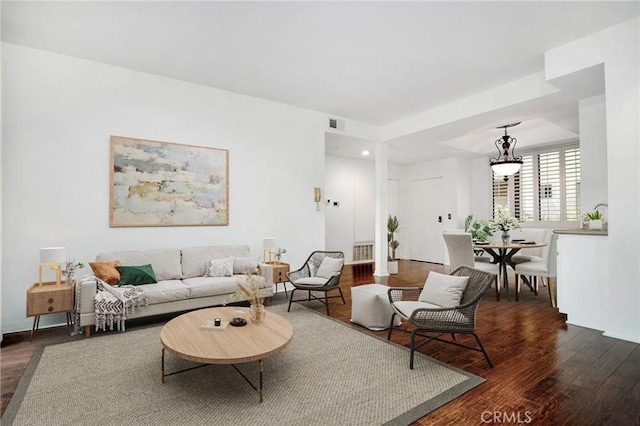 18600 Clark St Unit 102, Tarzana, CA 91356 - living room with dark wood-style flooring and recessed lighting