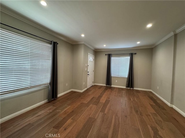 1828 New Ave, San Gabriel, CA 91776 - empty room featuring wood finished floors, ornamental molding, recessed lighting, and baseboards