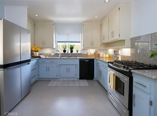 1621 Espinosa Cir, Palos Verdes Estates, CA 90274 - kitchen featuring appliances with stainless steel finishes, a sink, white cabinets, recessed lighting, and decorative backsplash