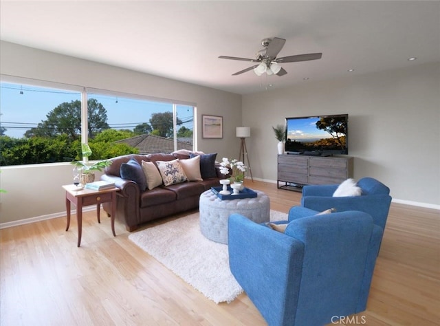 1621 Espinosa Cir, Palos Verdes Estates, CA 90274 - living room with baseboards, light wood-style floors, and a ceiling fan