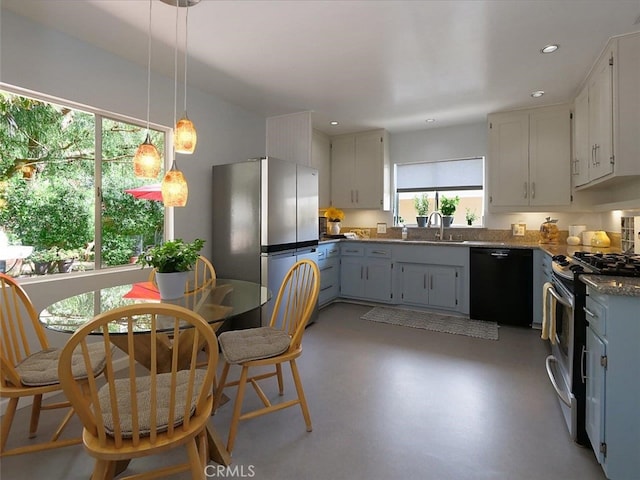 1621 Espinosa Cir, Palos Verdes Estates, CA 90274 - kitchen featuring stainless steel appliances, finished concrete flooring, a sink, recessed lighting, and pendant lighting
