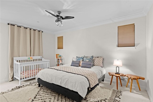 15020 Applewood Ct, San Diego, CA 92131 - bedroom with carpet, ornamental molding, baseboards, and a ceiling fan